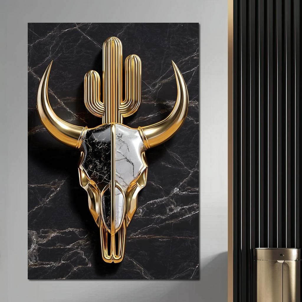 Golden Desert Totem Skull Marble Canvas Wall Art