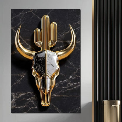 Golden Desert Totem Skull Marble Canvas Wall Art