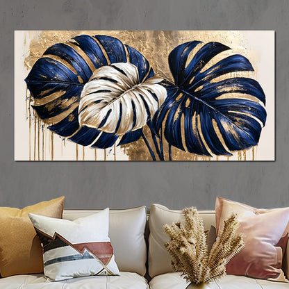Gilded Monstera Leaves Dancing With Light Canvas Wall Art