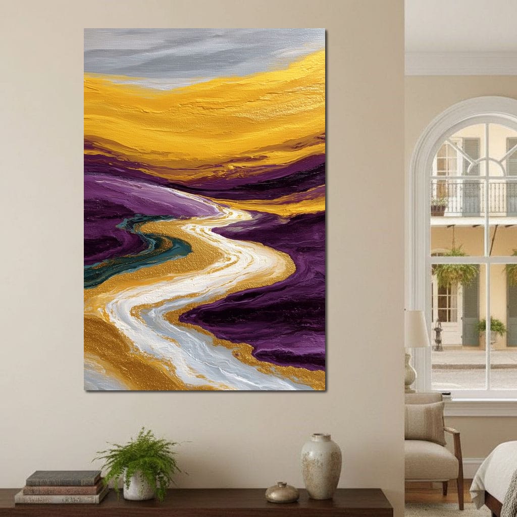 Golden River Through Violet Dunes Canvas Wall Art