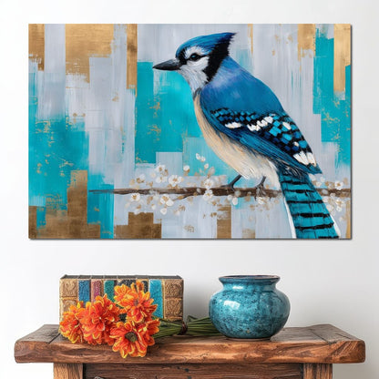 Blue Jay on Golden Birch Canvas Wall Art