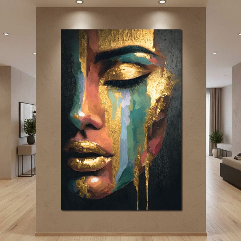 Golden Radiant Abstract Face B Canvas Wall Art