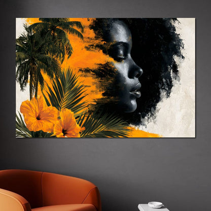 Golden Palms Dark Silhouette Canvas Wall Art