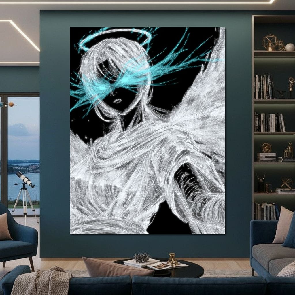 Celestial Guardian Neon Wings Canvas Wall Art