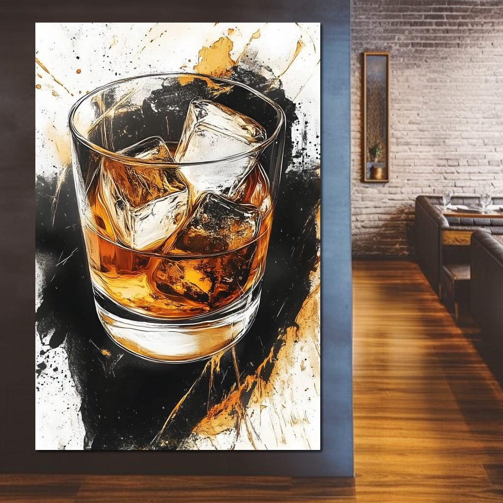 Whiskey Reflections on Ice Canvas Wall Art