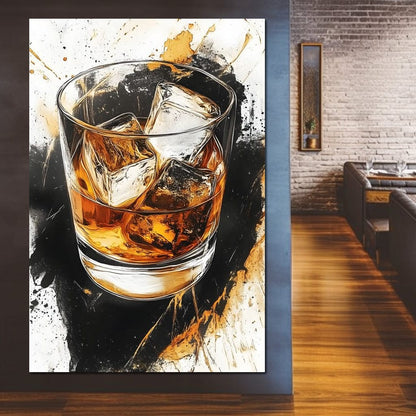 Whiskey Reflections on Ice Canvas Wall Art