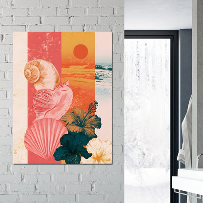 Tidal Shore And Floral Shell Canvas Wall Art
