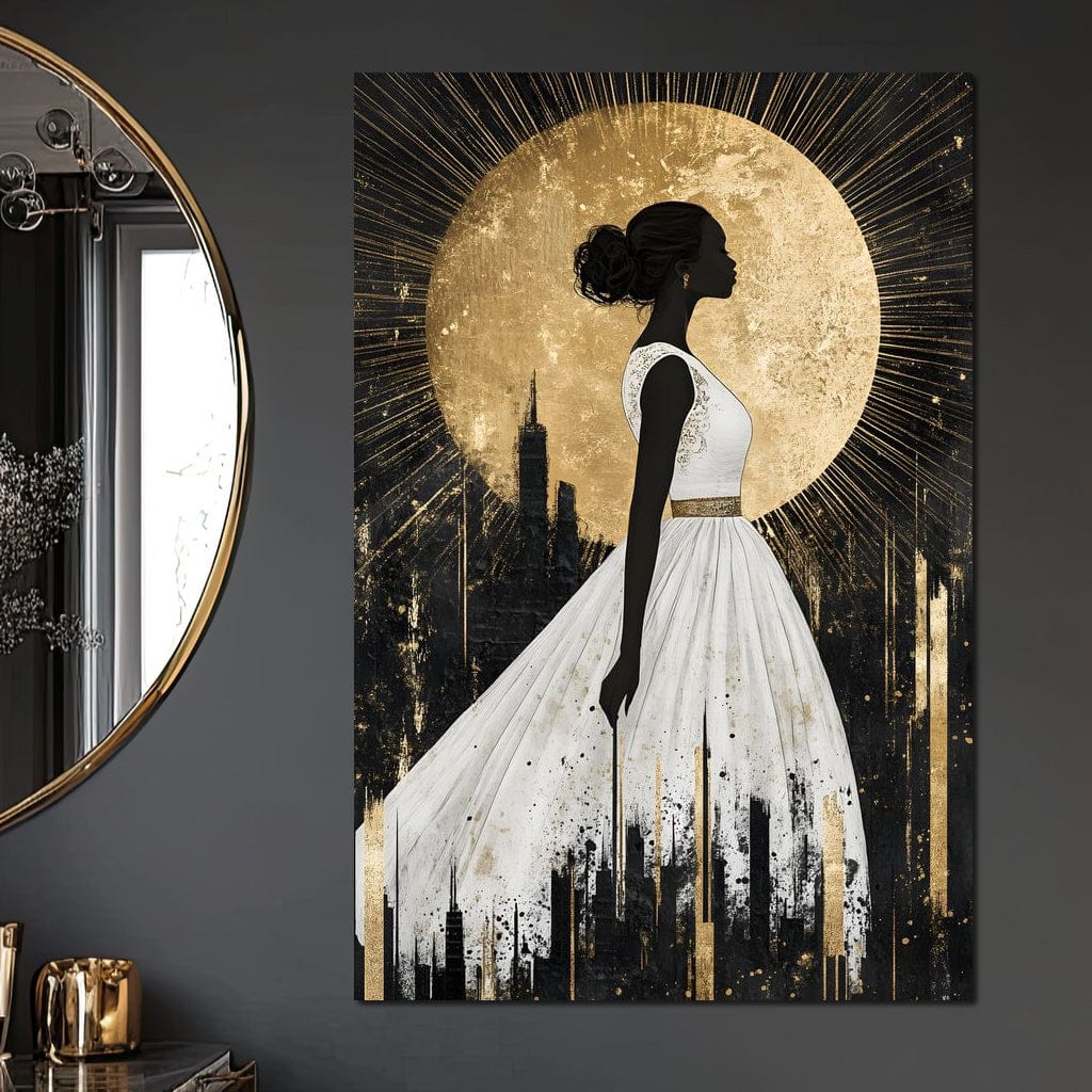 Golden Silhouette City Radiance Canvas Wall Art