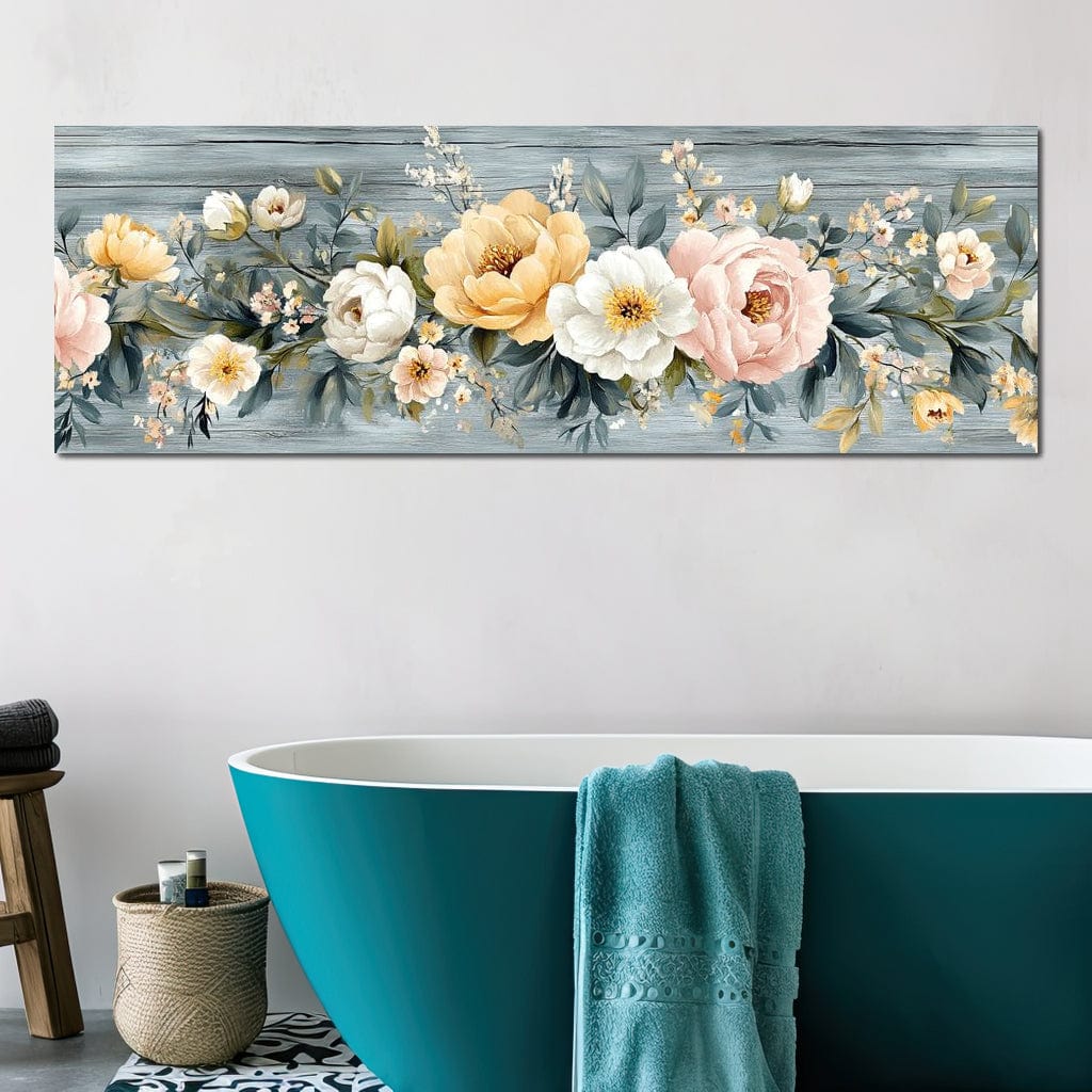 Floral Harmony on Weathered Wood Canvas Wall Art