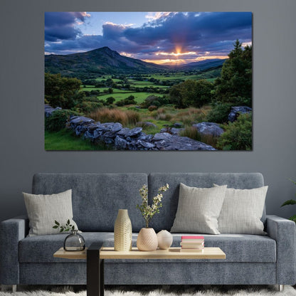 Sunbeams Over Green Valley Canvas Wall Art