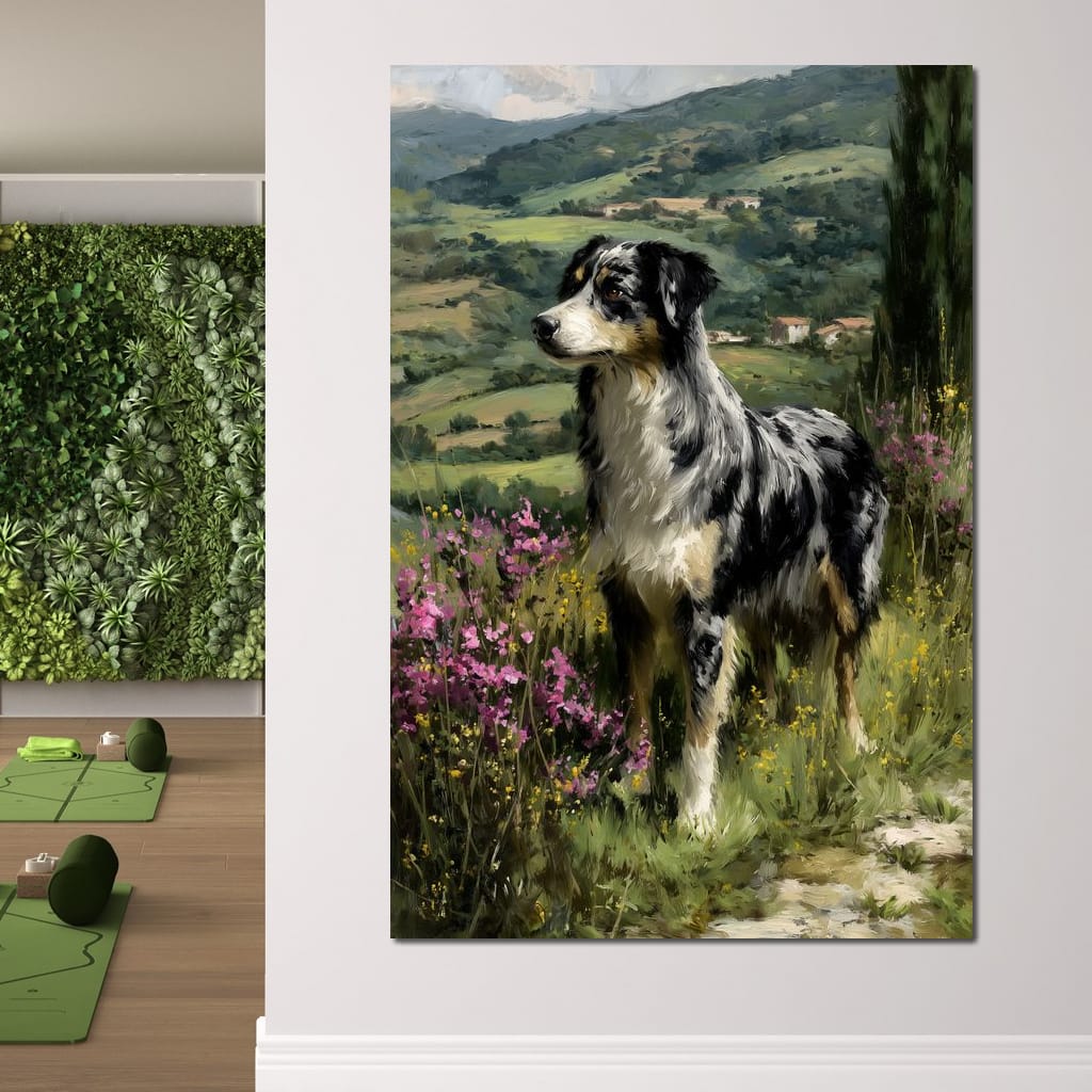 Australian Shepherd Meadow Sentinel Canvas Wall Art