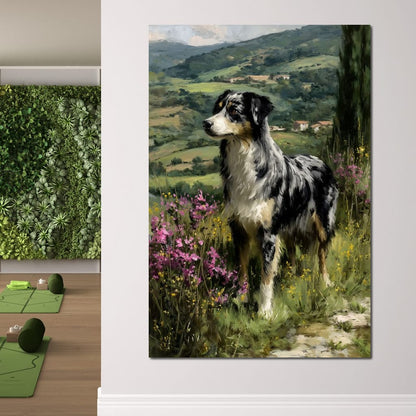 Australian Shepherd Meadow Sentinel Canvas Wall Art