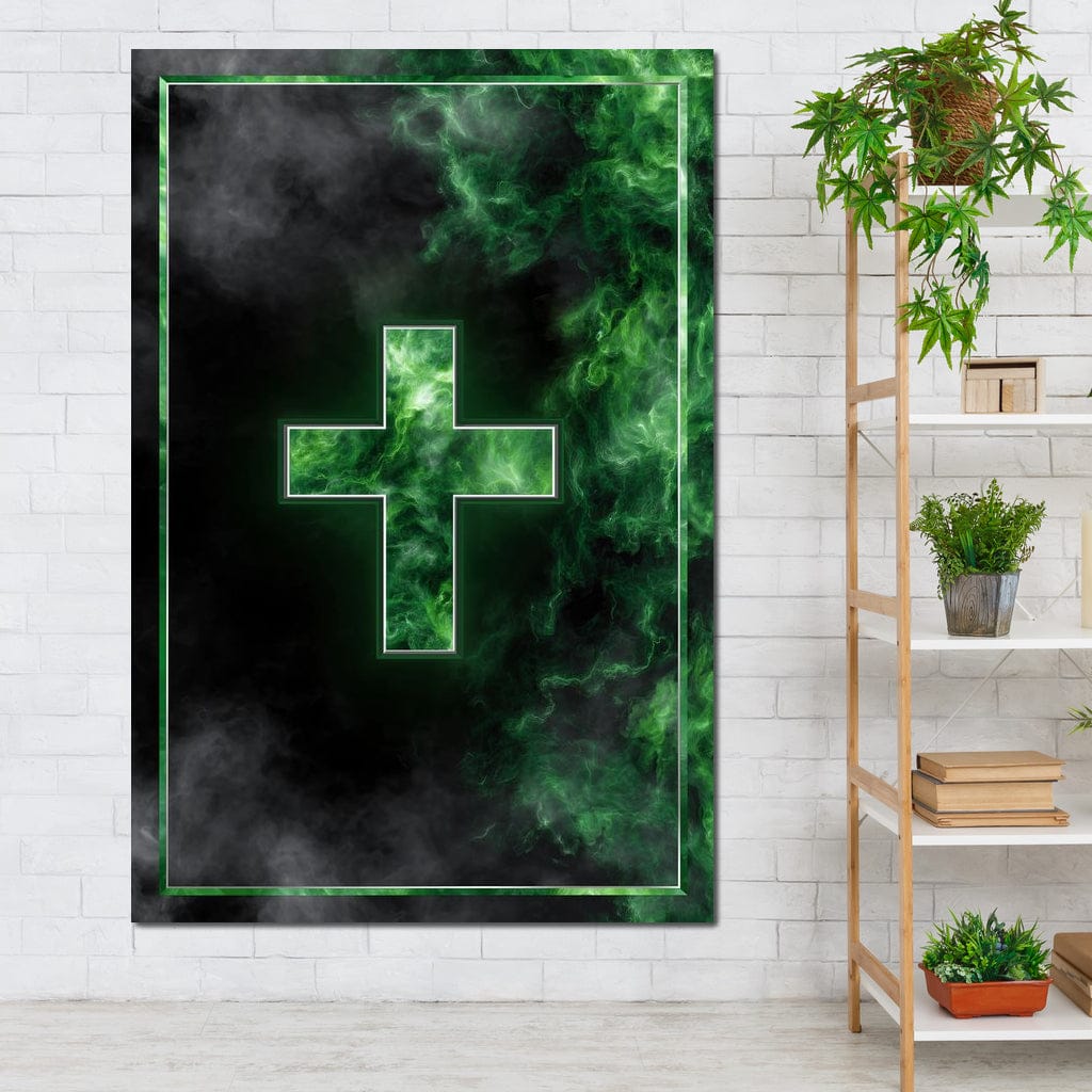 Emerald Smoke Cross Radiance Canvas Wall Art