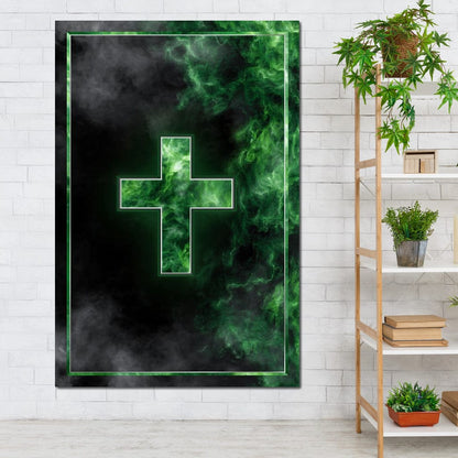 Emerald Smoke Cross Radiance Canvas Wall Art