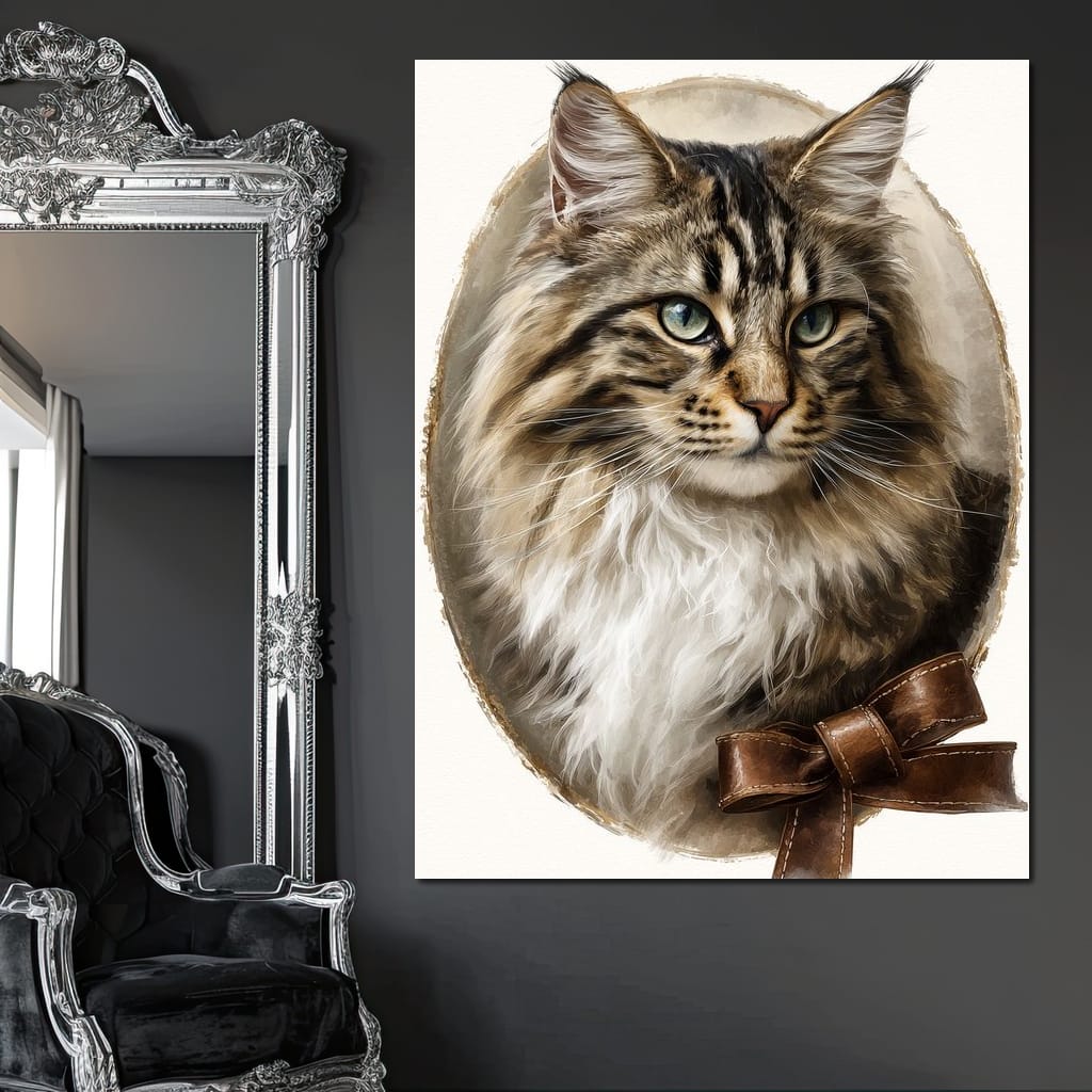 Blue Eyed Tabby Cat Portrait Canvas Wall Art