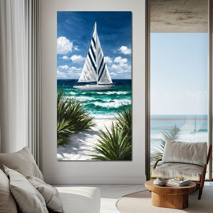Sailing Beyond Turquoise Waves Canvas Wall Art