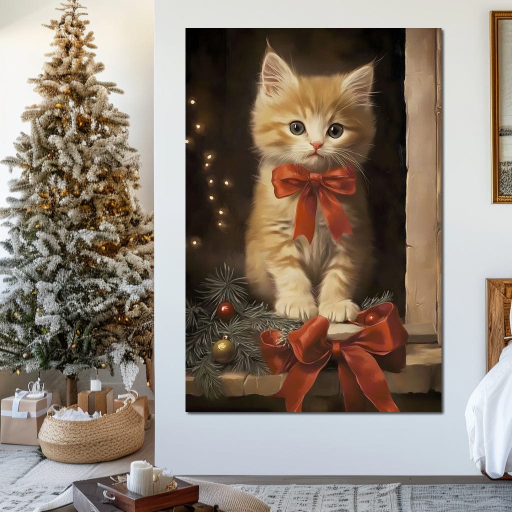 Yuletide Kitten by the Window Canvas Wall Art