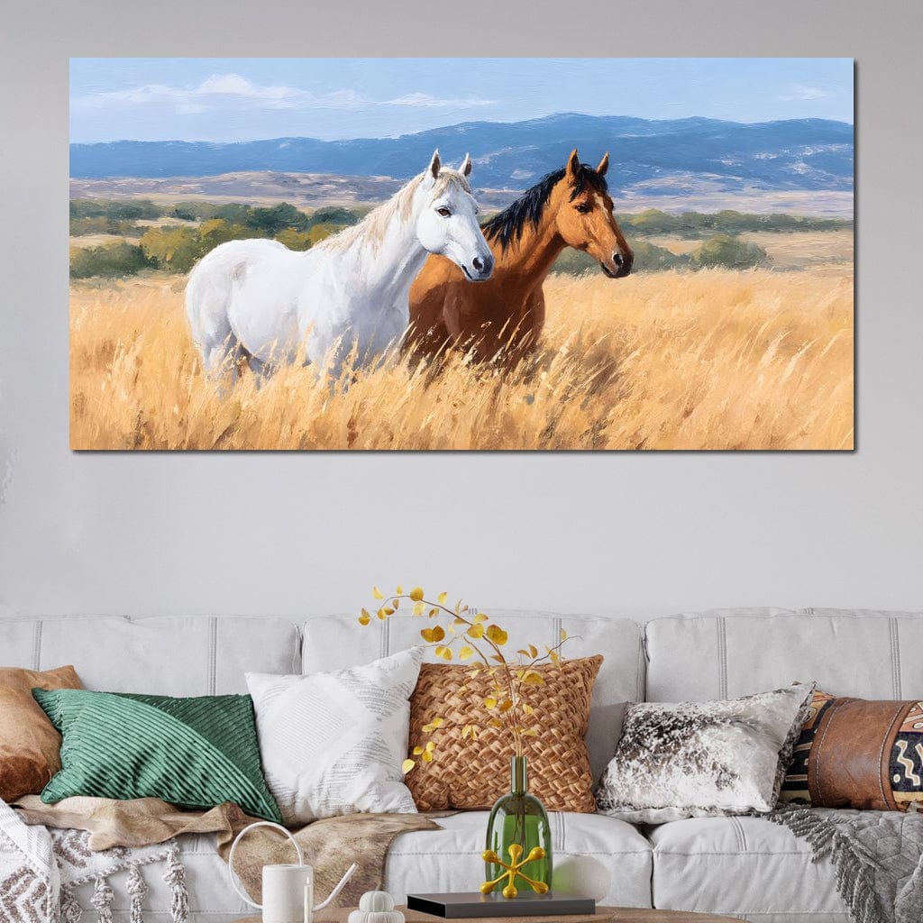Equine Journey Through Fields Canvas Wall Art