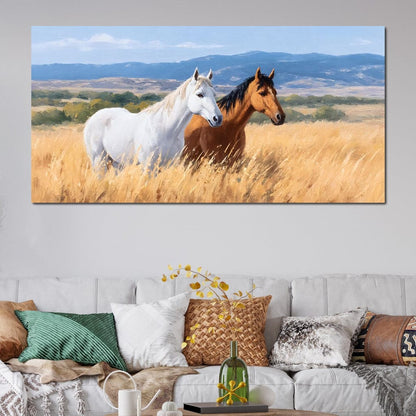 Equine Journey Through Fields Canvas Wall Art