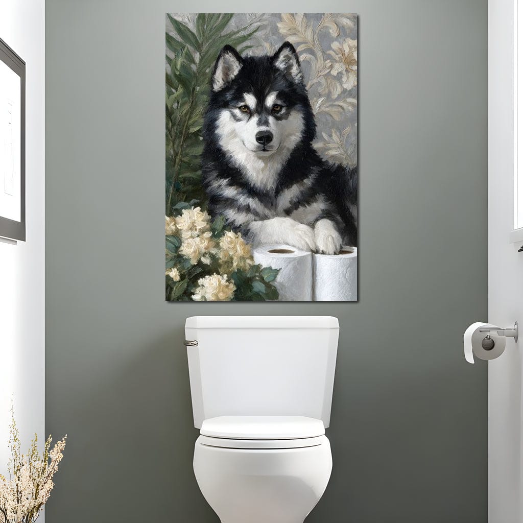 Malamute Bathroom Guardian Canvas Wall Art