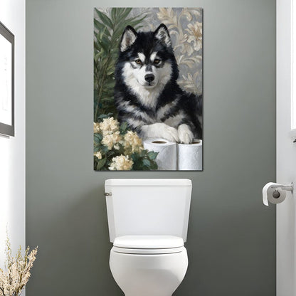 Malamute Bathroom Guardian Canvas Wall Art