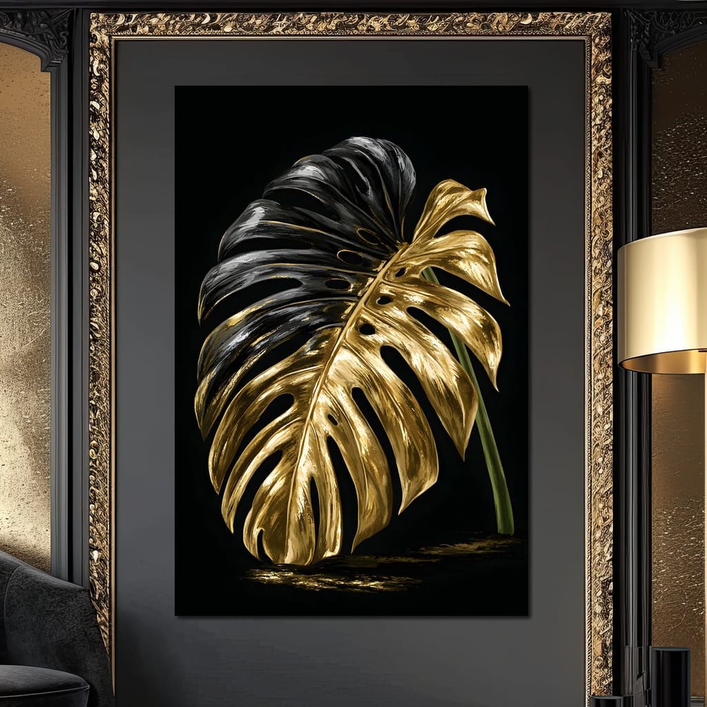 Gilded Leaf Of Dark Night Canvas Wall Art