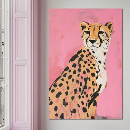 Cheetah Safari Elegance on Pink Canvas Wall Art