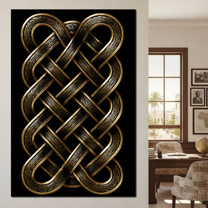 Ancient Norse Gold Metal Interlace Canvas Wall Art