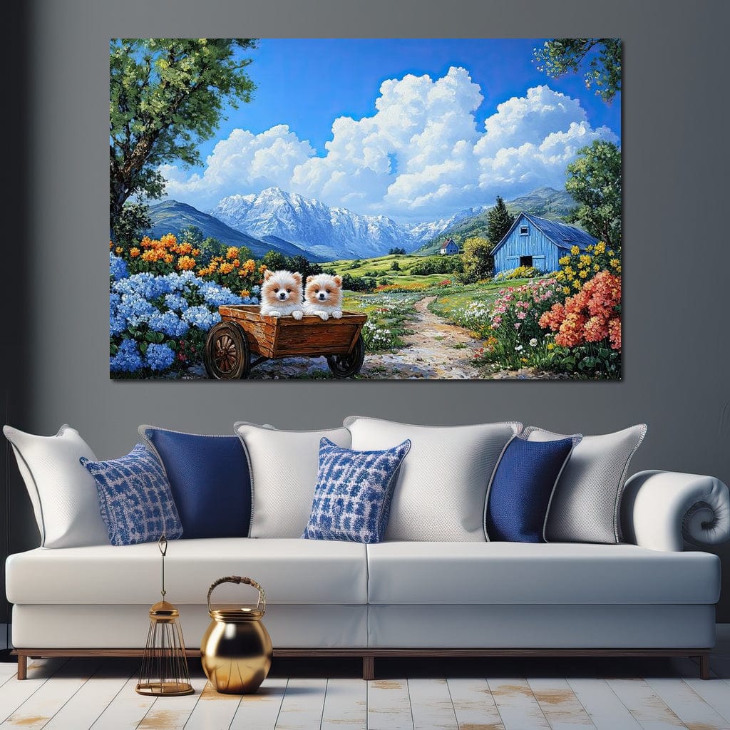 Pomeranian Wagon Canvas Wall Art