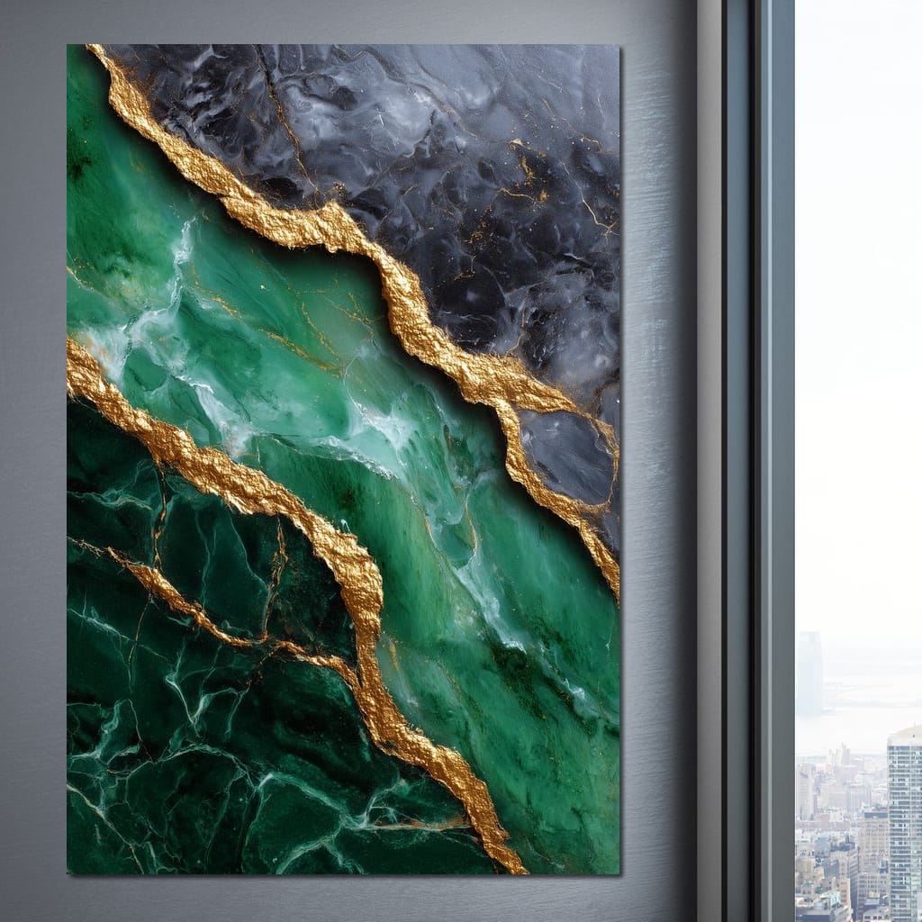 Gilded Emerald Marble Rift Canvas Wall Art
