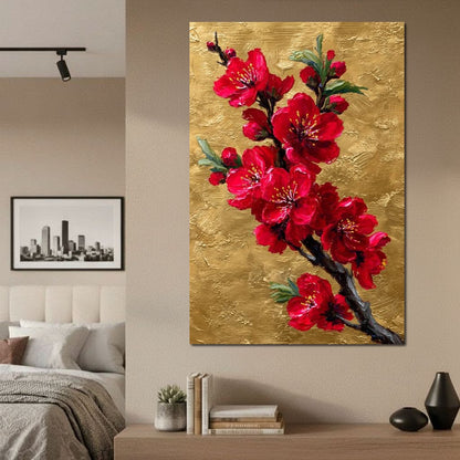 Golden Sakura Blossom Branch Canvas Wall Art