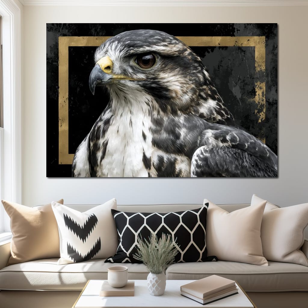 Golden Frame Falcon Portrait Canvas Wall Art