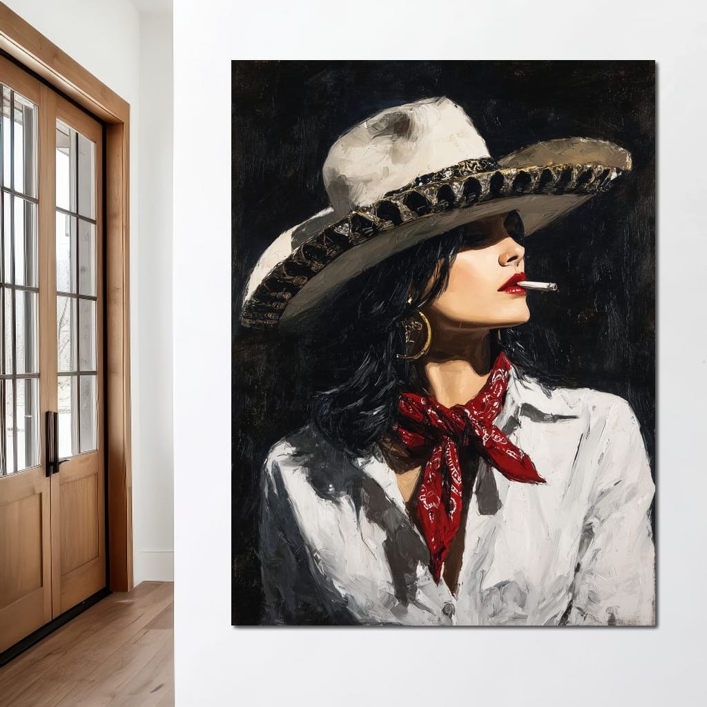 Noir Cowgirl Cigarette Glow Canvas Wall Art