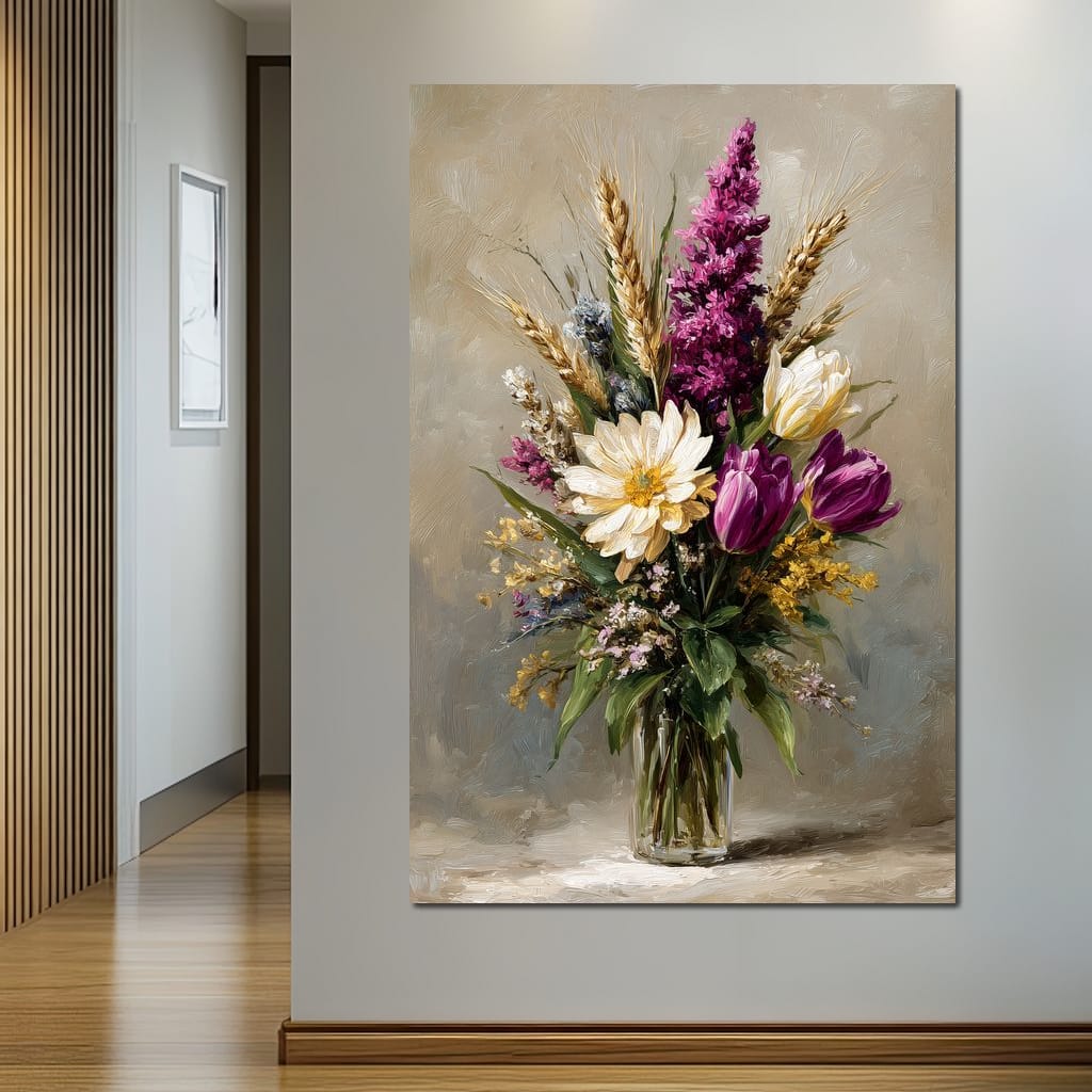 Spring Bouquet on Beige Background Canvas Wall Art