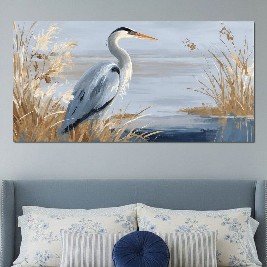 Coastal Heron Marsh Stillness Canvas Wall Art