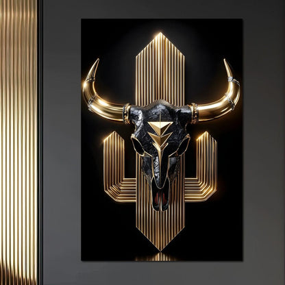 Golden Bull Deco Skull Majesty Canvas Wall Art