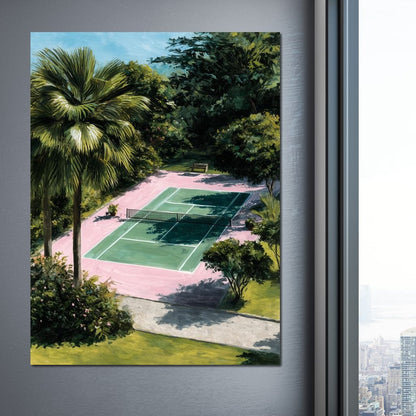 Palm Garden Tennis Court Retreat Canvas Wall Art