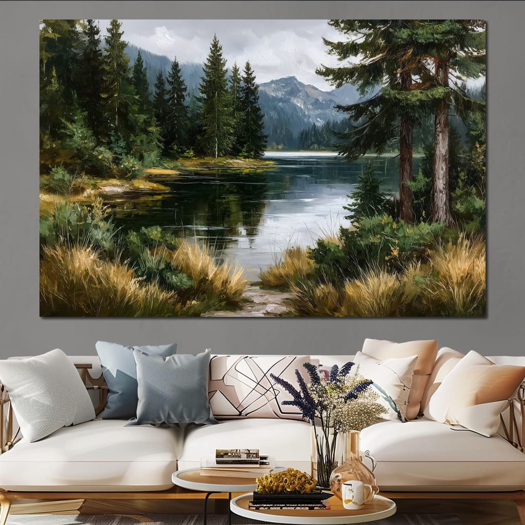 Alpine Pine Lake Reflection Canvas Wall Art