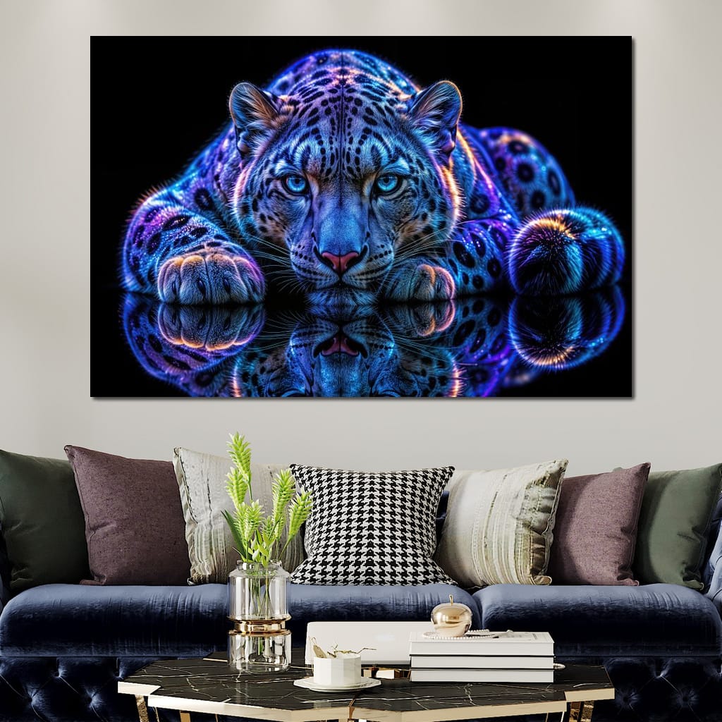Bioluminescent Snow Leopard Canvas Wall Art