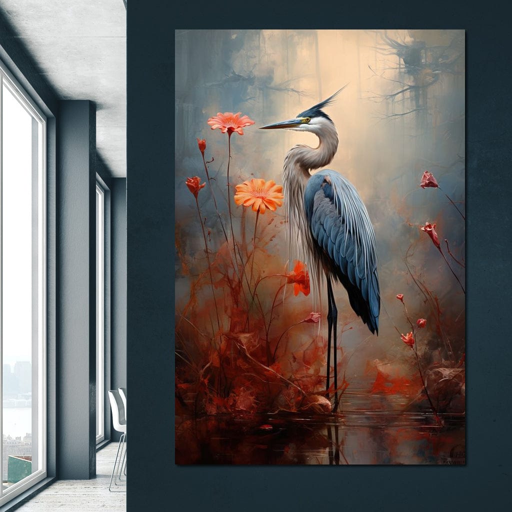 Autumn Heron Feathered Dawn Canvas Wall Art
