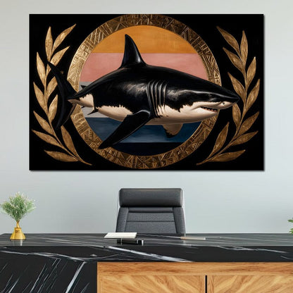 Gilded Shark Triumph Halo Canvas Wall Art