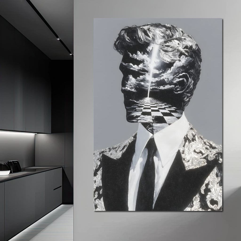 Surreal Checkered Skyward Journey Canvas Wall Art