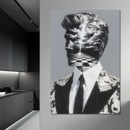 Surreal Checkered Skyward Journey Canvas Wall Art