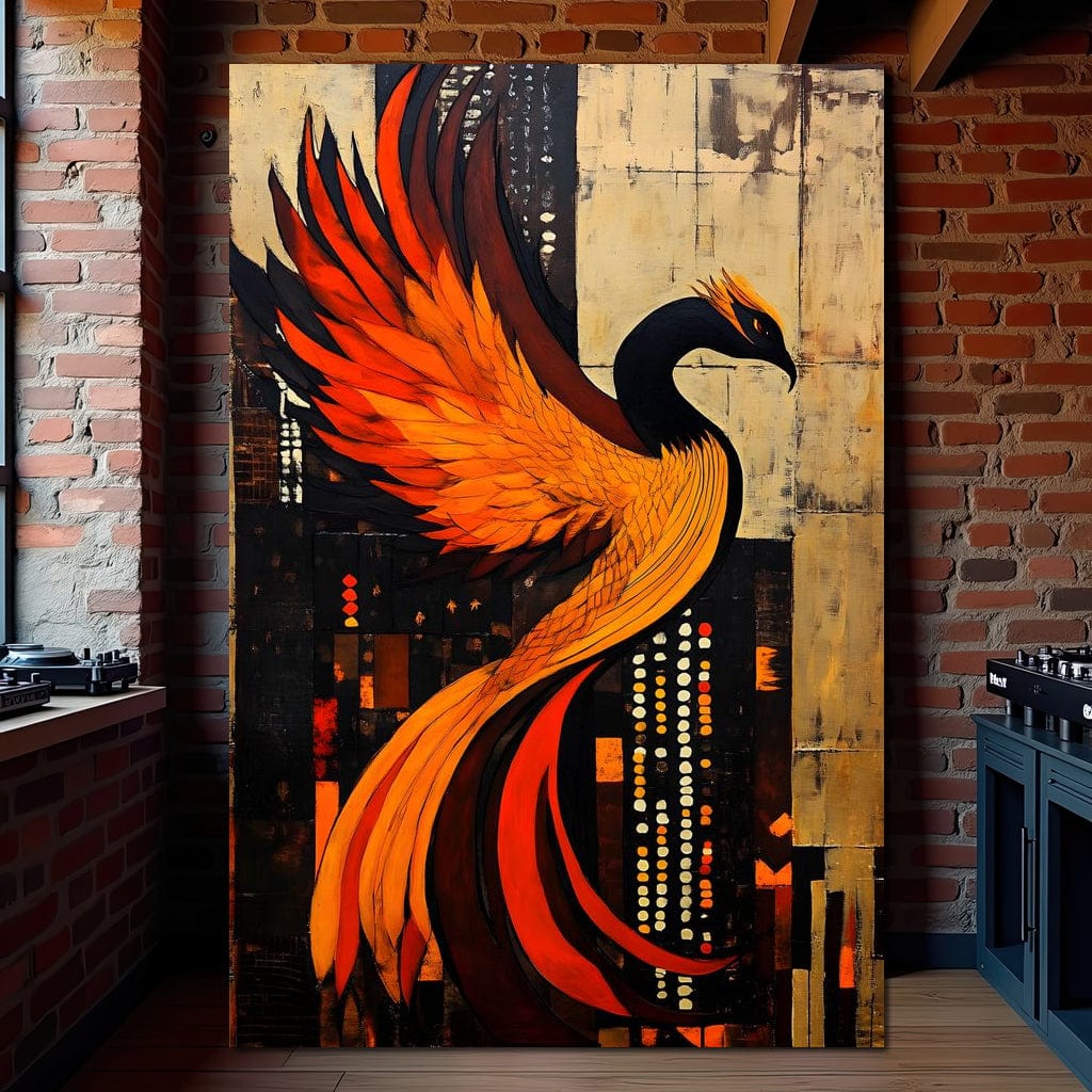 Phoenix Rise Through Flames Canvas Wall Art