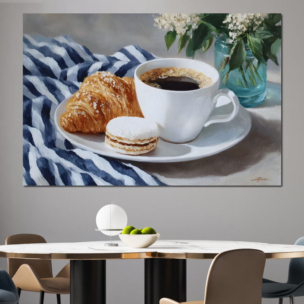 Morning Coffee Pastry & Macaron Canvas Wall Art
