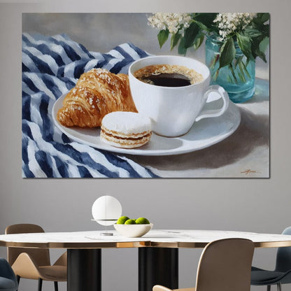 Morning Coffee Pastry & Macaron Canvas Wall Art
