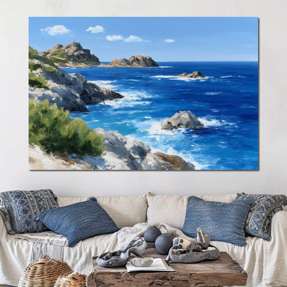 Rocky Coastline Ocean View Oil Painting Canvas Wall Art