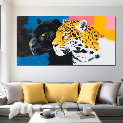 Dual Leopard Heads Pop Painting Canvas Wall Art