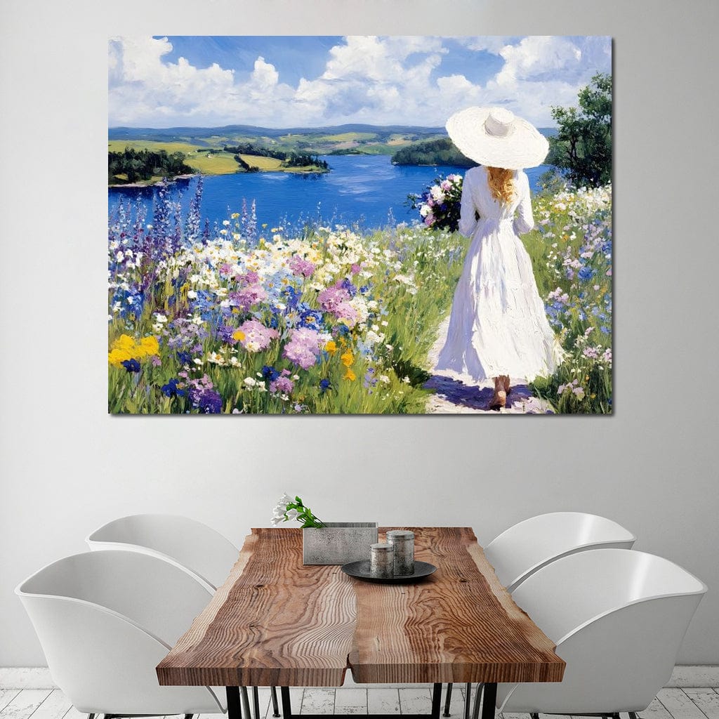 Summer Stroll by the Lake Canvas Wall Art