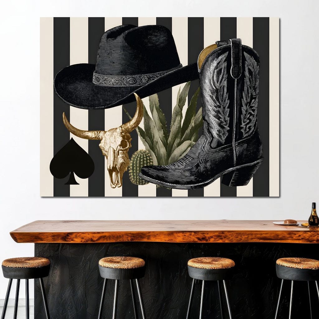 Cowboy Boot Hat Skull Cactus Canvas Wall Art